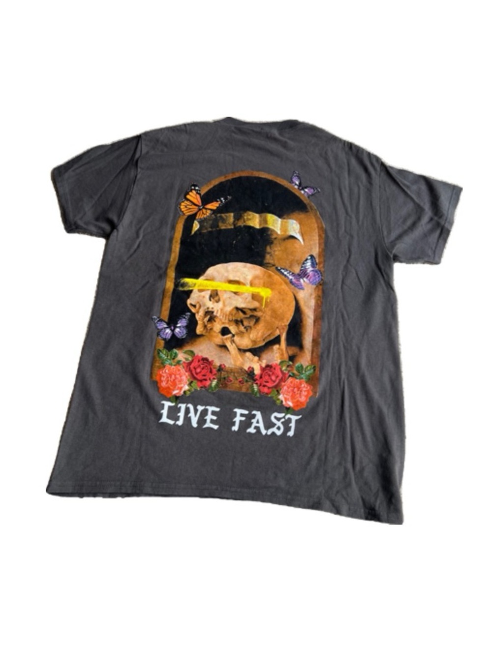 Fashion Nova Men’s Live Fast Skull Tee - Charcoal Grey